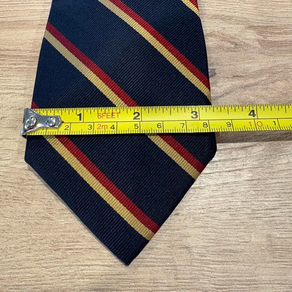 Aquascutum London Mens Silk Tie Navy Red Gold Striped Made in England Regimental
